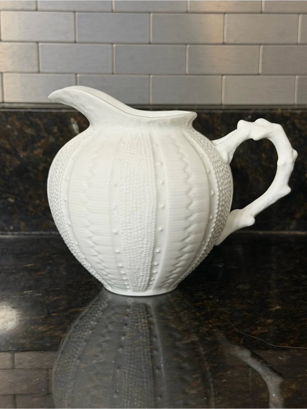 Paris Royal Sea Urchin Coral White Porcelain Short 5” Pitcher / Vase
